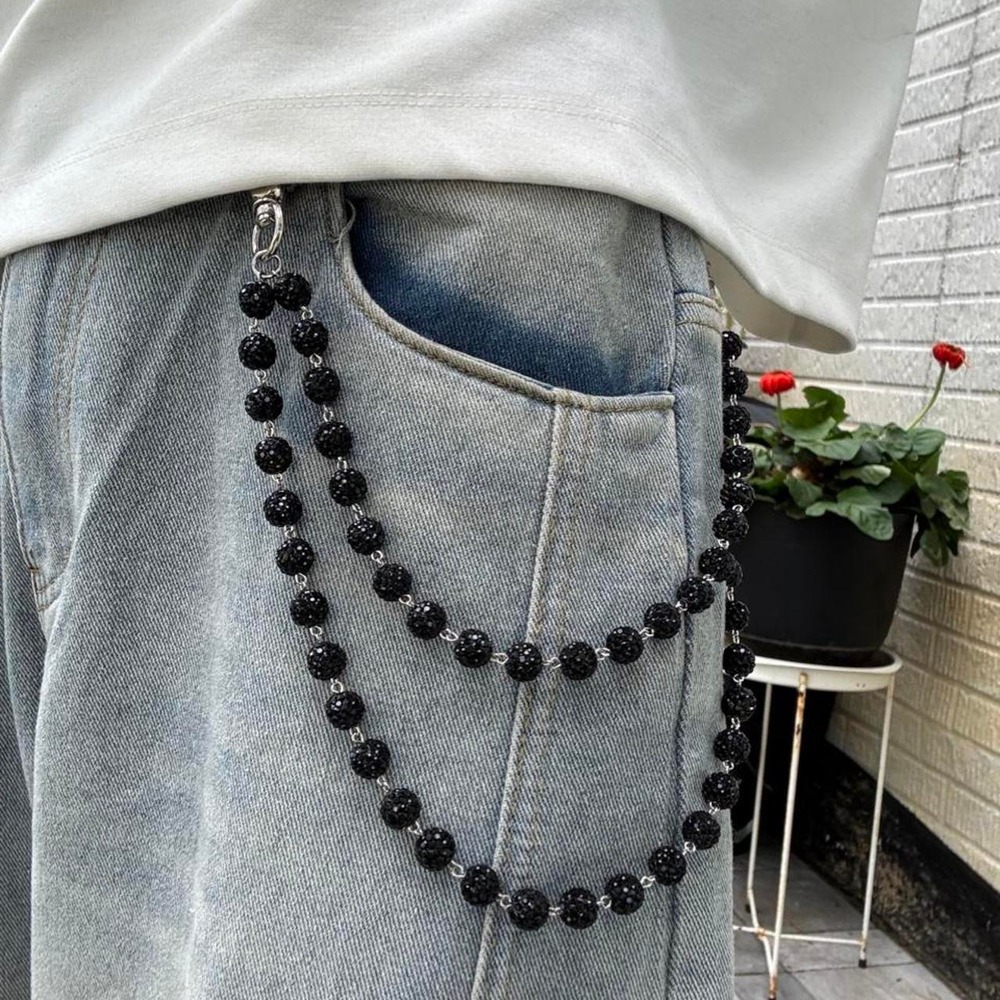 Black Beaded Wallet Chain
